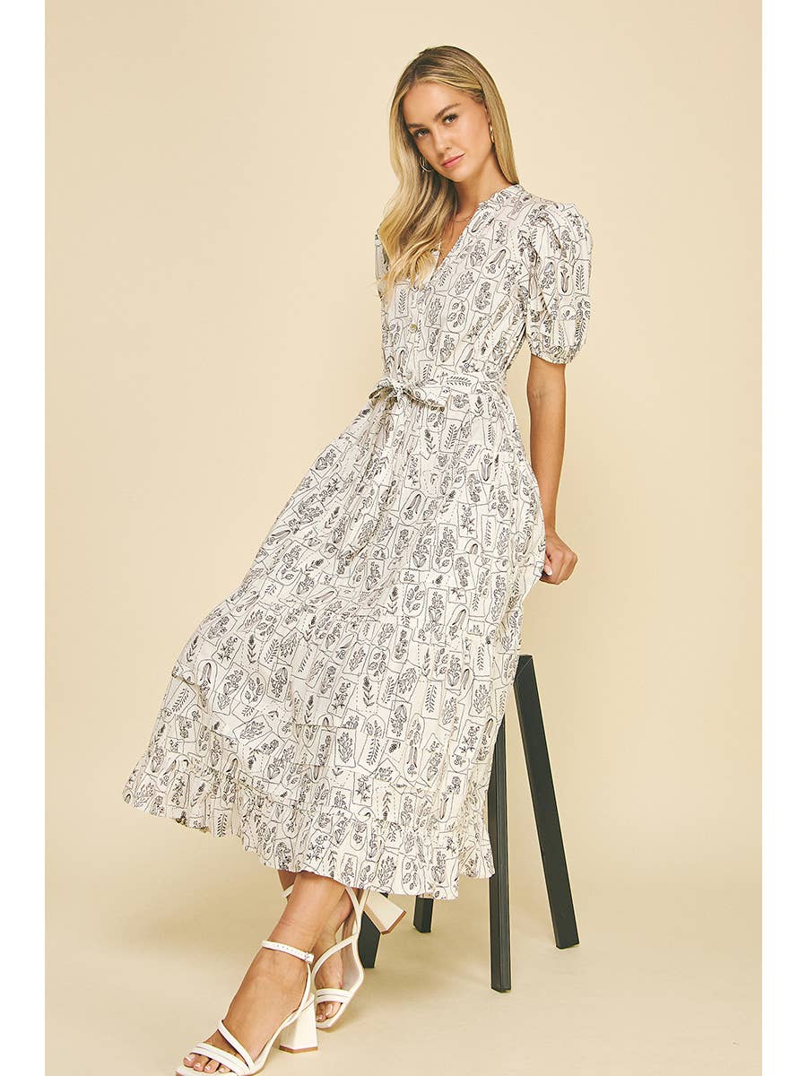 Millie Block Print Midi Dress