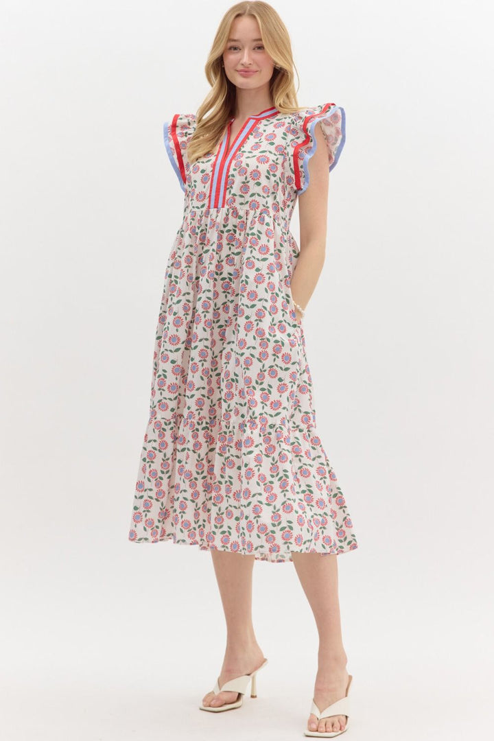 Callie Flutter Sleeve Midi Dress