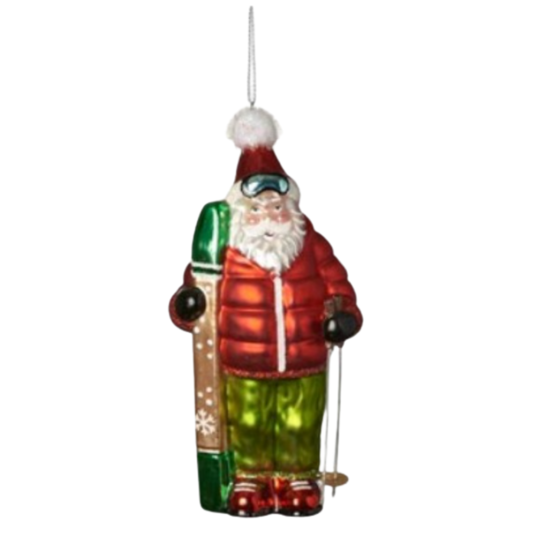 Skiing Santa Glass Ornament